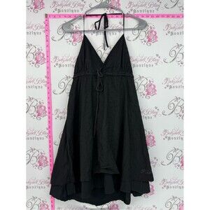 Hooch dress tie up y2k Embroidery Black Eyelet Halter Summer Dress